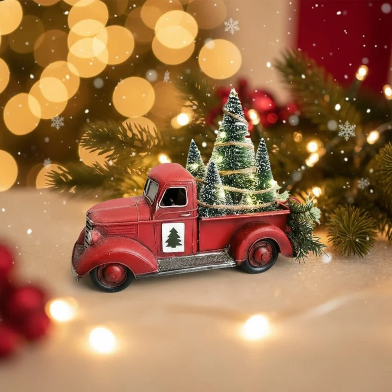 YULEYARDER – Adorno de camión rojo vintage con mini árbol para decoración festiva Cozey Maison