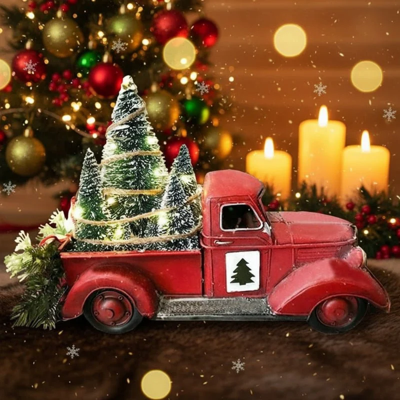 YULEYARDER – Adorno de camión rojo vintage con mini árbol para decoración festiva Cozey Maison