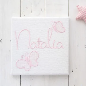 Cuadro Bebé Personalizado Nanetes Lienzo Mariposas Rosa