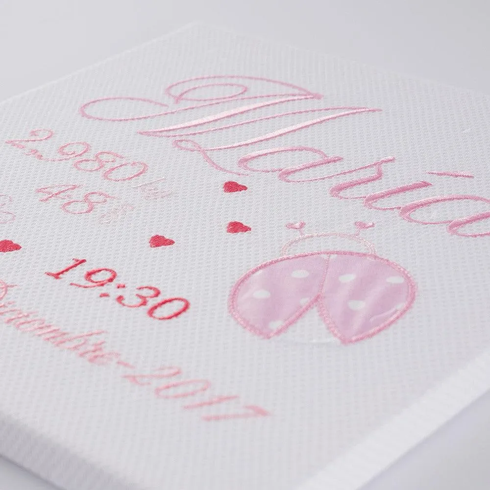 Cuadro Datos Nacimiento Bebé Personalizado Nanetes Mariquitas Rosa