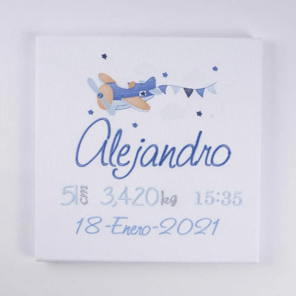 Cuadro Datos Nacimiento Bebé Personalizado Nanetes Aeroplano