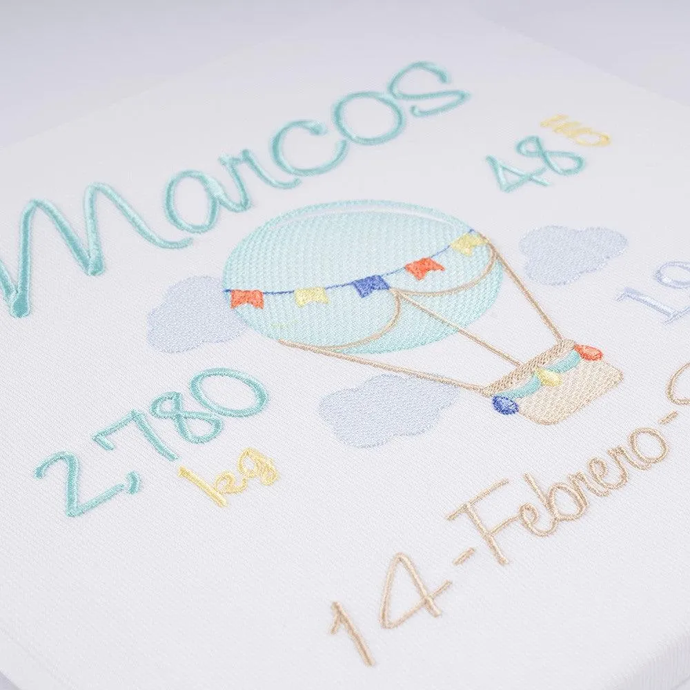 Cuadro Datos Nacimiento Bebé Personalizado Nanetes Globo Aerostático