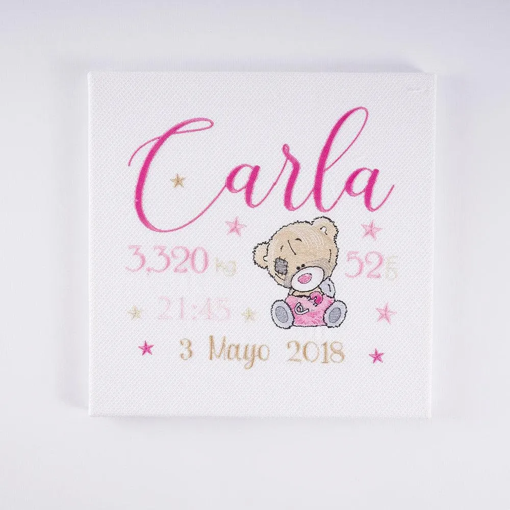 Cuadro Datos Nacimiento Bebé Personalizado Nanetes Osito Tostado Celeste