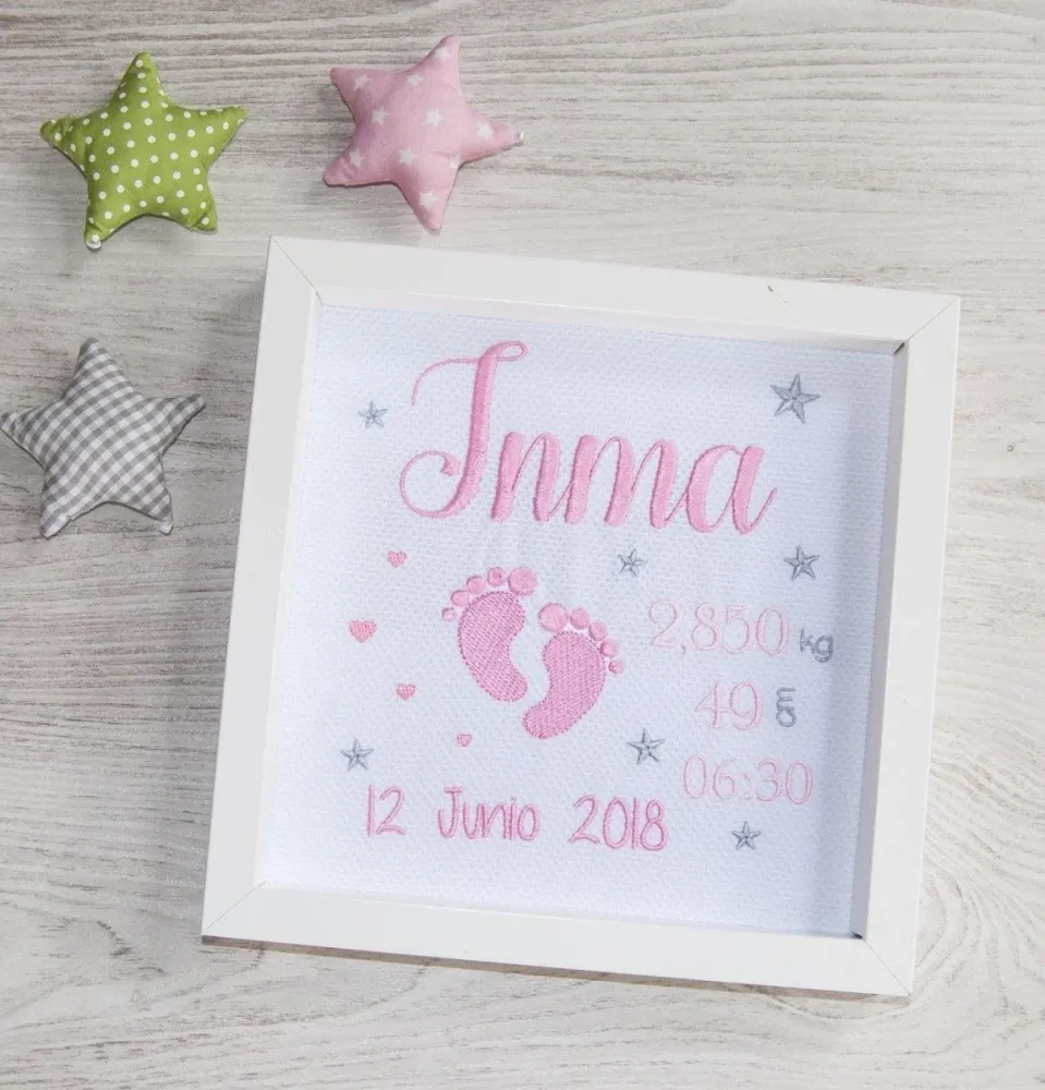 Cuadro Nacimiento Bebé Personalizado Nanetes Pies Celeste