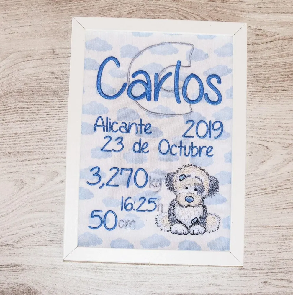 Cuadro Nacimiento Personalizado Bebé Nanetes Colección Perrito