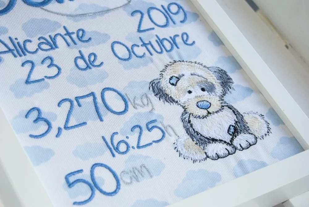 Cuadro Nacimiento Personalizado Bebé Nanetes Colección Perrito