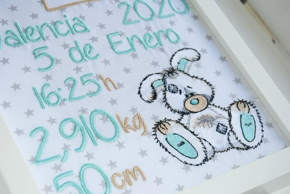 Cuadro Nacimiento Personalizado Bebé Nanetes Colección Conejito
