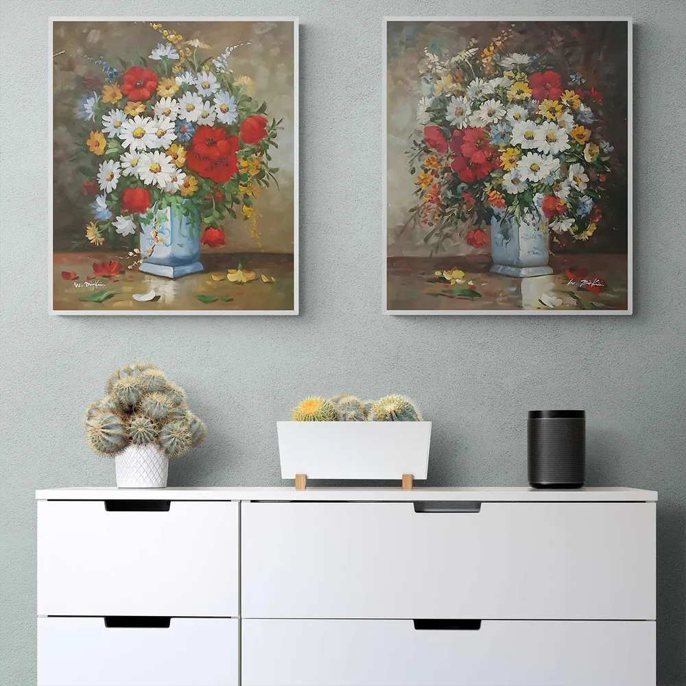 Cuadro Vintage Jarrón Flores 50x60 cm [2piezas]