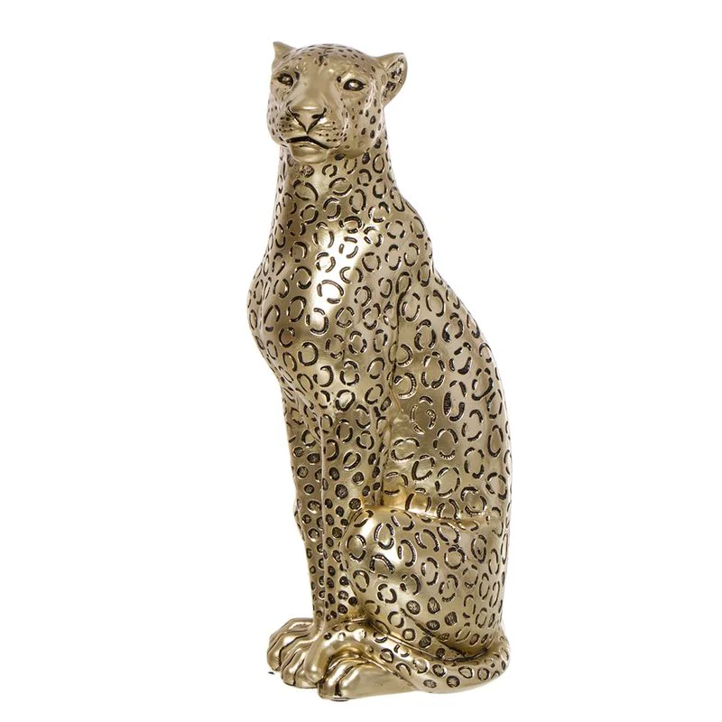 FIGURA LEOPARDO SENTADO ORO DCASA