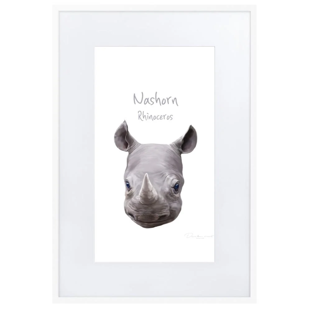 Póster de rinoceronte en marco con paspartú Blanco dear.bon.vivant