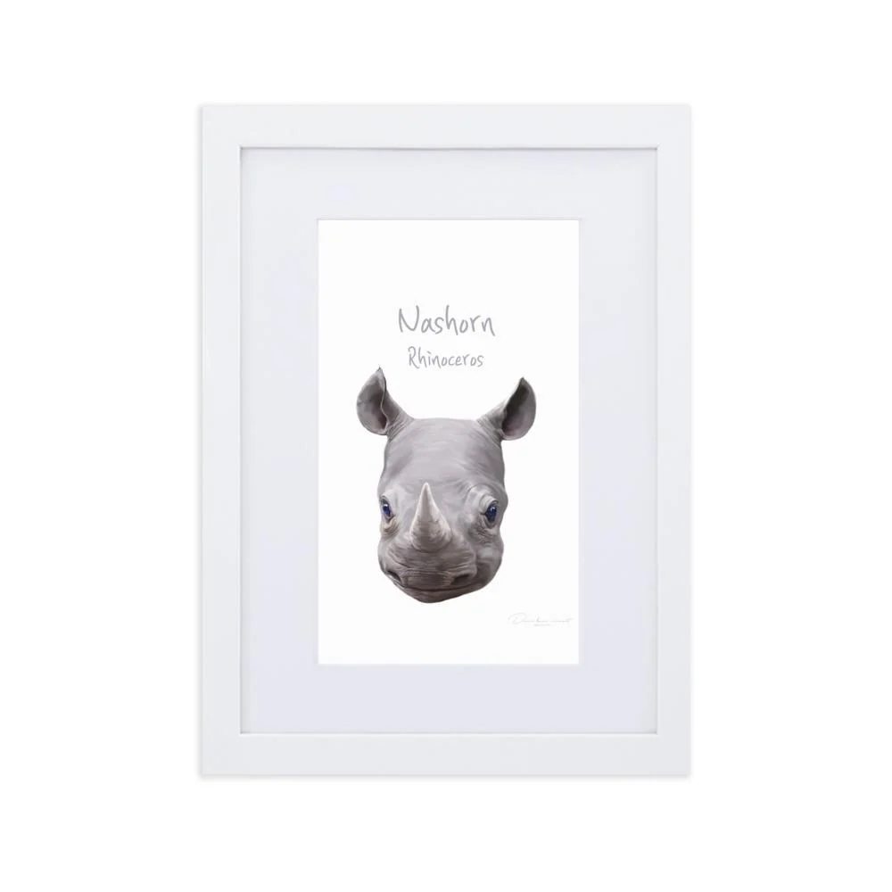 Póster de rinoceronte en marco con paspartú Blanco dear.bon.vivant