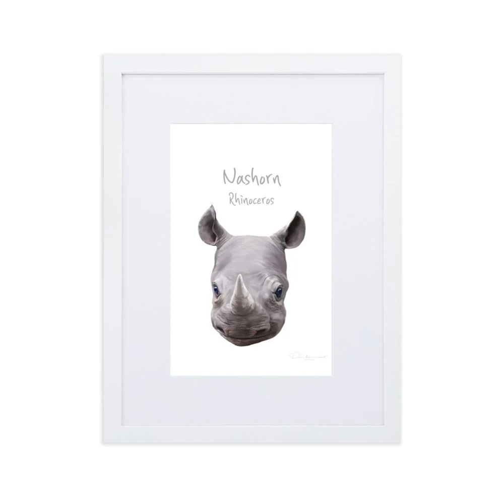 Póster de rinoceronte en marco con paspartú Blanco dear.bon.vivant