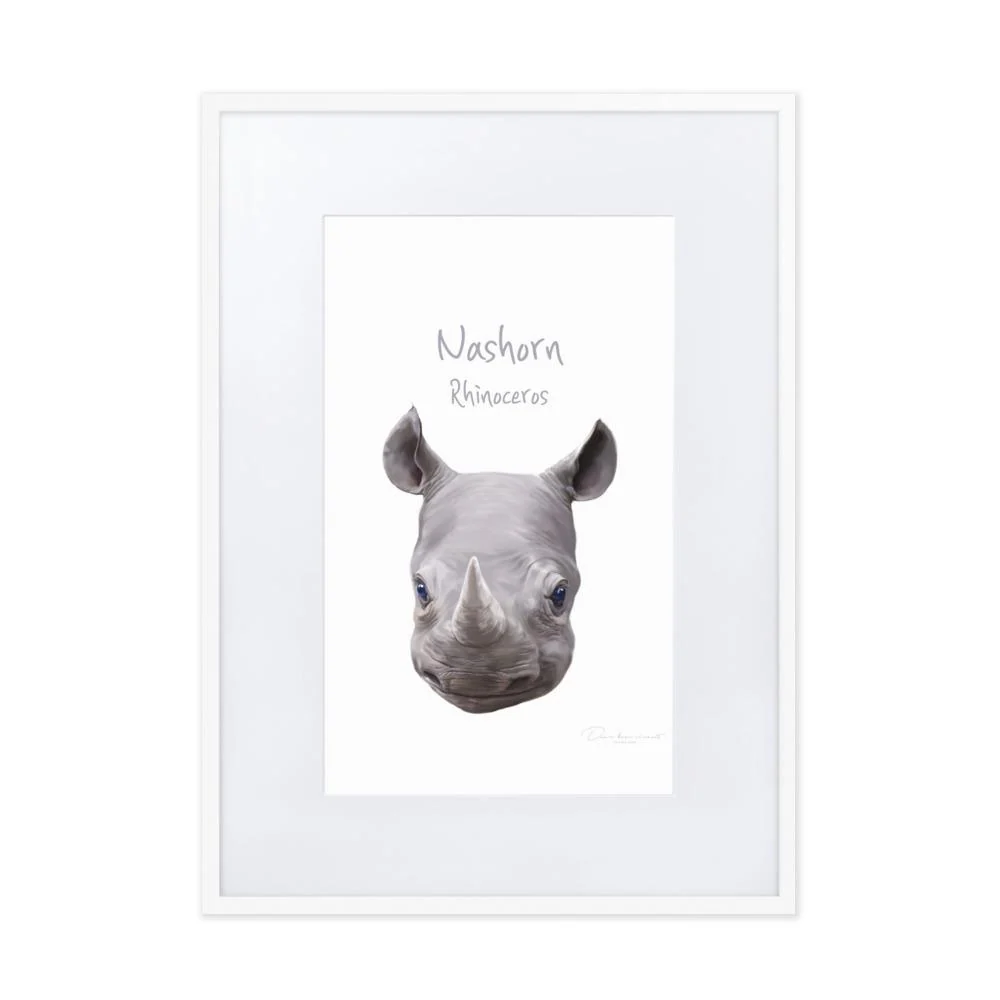 Póster de rinoceronte en marco con paspartú Blanco dear.bon.vivant