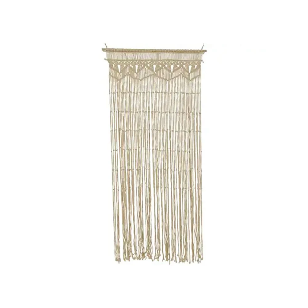 CORTINA PARA PUERTA DE MACRAMÉ BEIGE Y BARRA DE BAMBÚ CLARO 90 x 200 cm DECORIS
