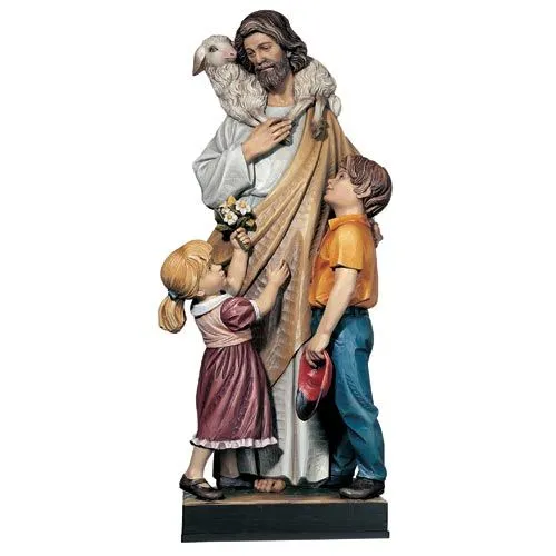 Estatua del Buen Pastor con Niños Demetz