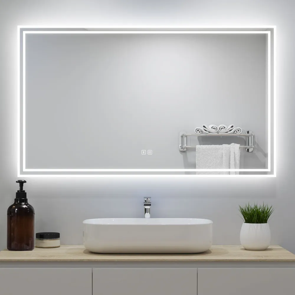Espejo Baño con Iluminación LED Redondo 3 Luces Brillo LED Envolvente,160X80cm, Dos Botón Táctil con Antivaho Duchacasa_TZBY