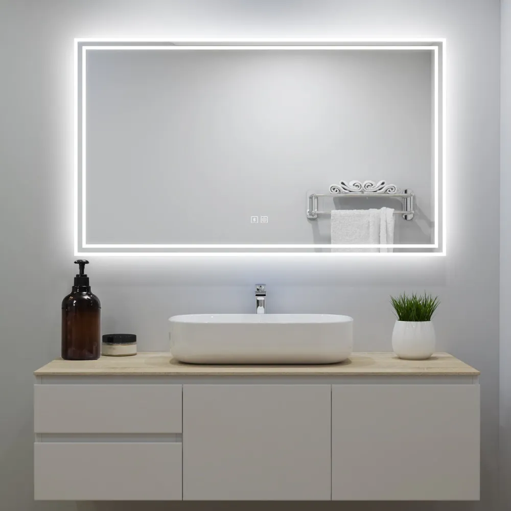 Espejo Baño con Iluminación LED Redondo 3 Luces Brillo LED Envolvente,160X80cm, Dos Botón Táctil con Antivaho Duchacasa_TZBY