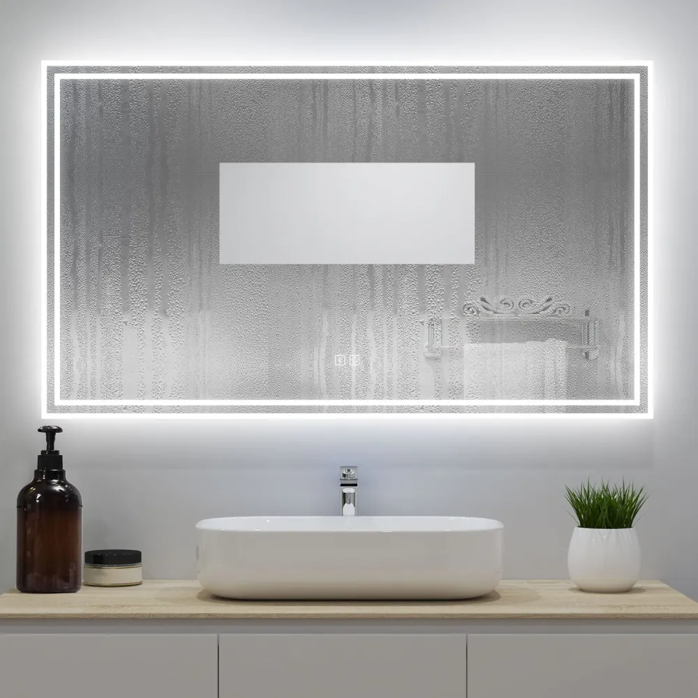 Espejo Baño con Iluminación LED Redondo 3 Luces Brillo LED Envolvente,160X80cm, Dos Botón Táctil con Antivaho Duchacasa_TZBY