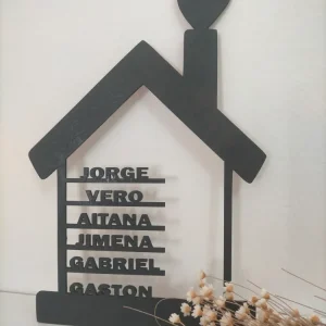 Casita de madera personalizada con nombres – decoración familiar artesanal Negro El trébol Rosa