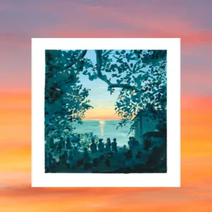 Lámina Cuadrada Atardecer entre árboles Elena Mompó