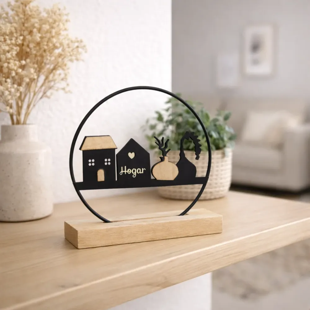 Adorno Decorativo “Hogar” con Base de Madera enkasa.pe