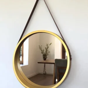 Espejo circular correa dorado