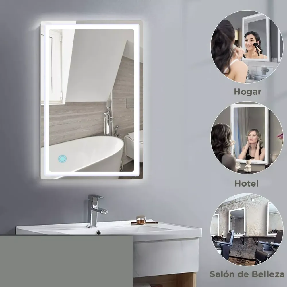 Espejo Rectangular Con Luz Led De Lujo Con Canto Pulido 60x80 cm herrashop