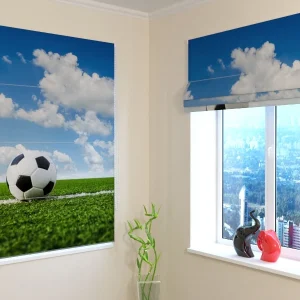 Estores Plegables Balón en un Campo de Fútbol
