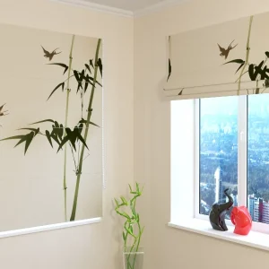 Estores Plegables Pintura con Golondrinas en Estilo Oriental