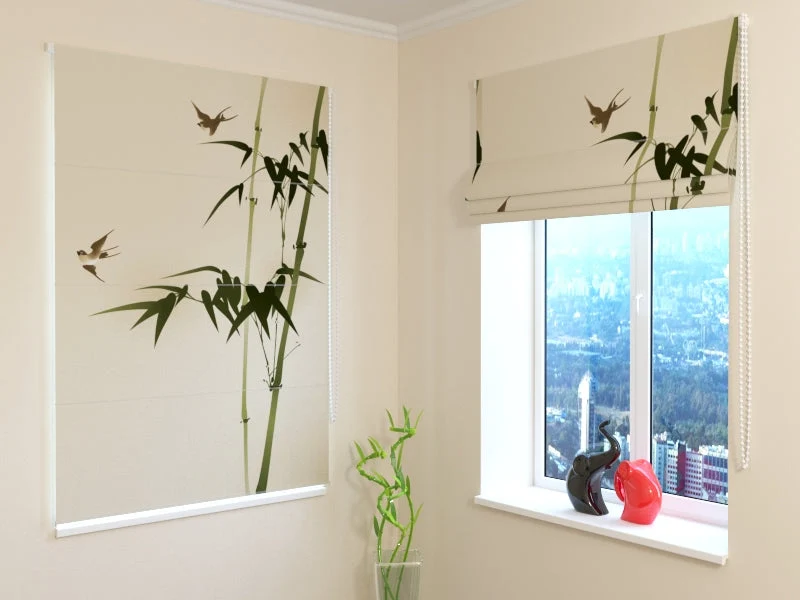 Estores Plegables Pintura con Golondrinas en Estilo Oriental