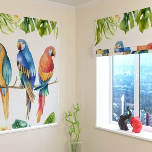 Estores Plegables Plantas y Loros en Acuarela