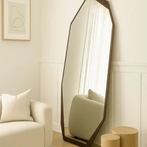 ESPEJO DECORATIVO CON DISEÑO IRREGULAR Y MODERNO PARA CASA EN INTERIORES 70x1.70 CM MDF CALIDAD EXCELENTE COLOR MADERA SOF...