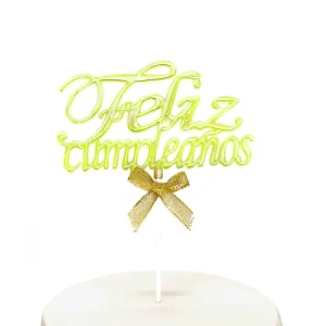 Deco Torta Acrilico Feliz Cumpleaños Amarillo Glow 1 Unidad Feco