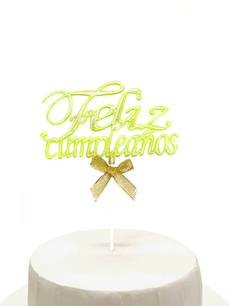 Deco Torta Acrilico Feliz Cumpleaños Amarillo Glow 1 Unidad Feco