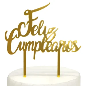 Deco Torta Acrílico Feliz Cumpleaños Dorado 1 Unidad Feco