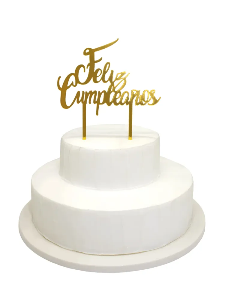 Deco Torta Acrílico Feliz Cumpleaños Dorado 1 Unidad Feco