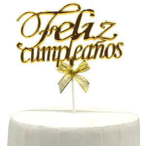 Deco Torta Feliz Cumpleaños Dorado 1 Unidad Feco