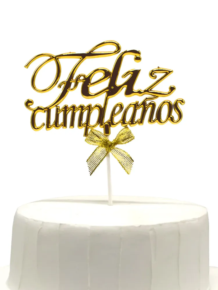 Deco Torta Feliz Cumpleaños Dorado 1 Unidad Feco