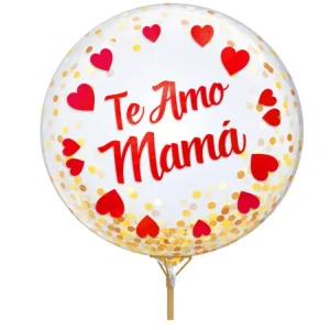 Globo Burbuja Confetti Te Amo Mamá Rojo 1 Unidad Feco