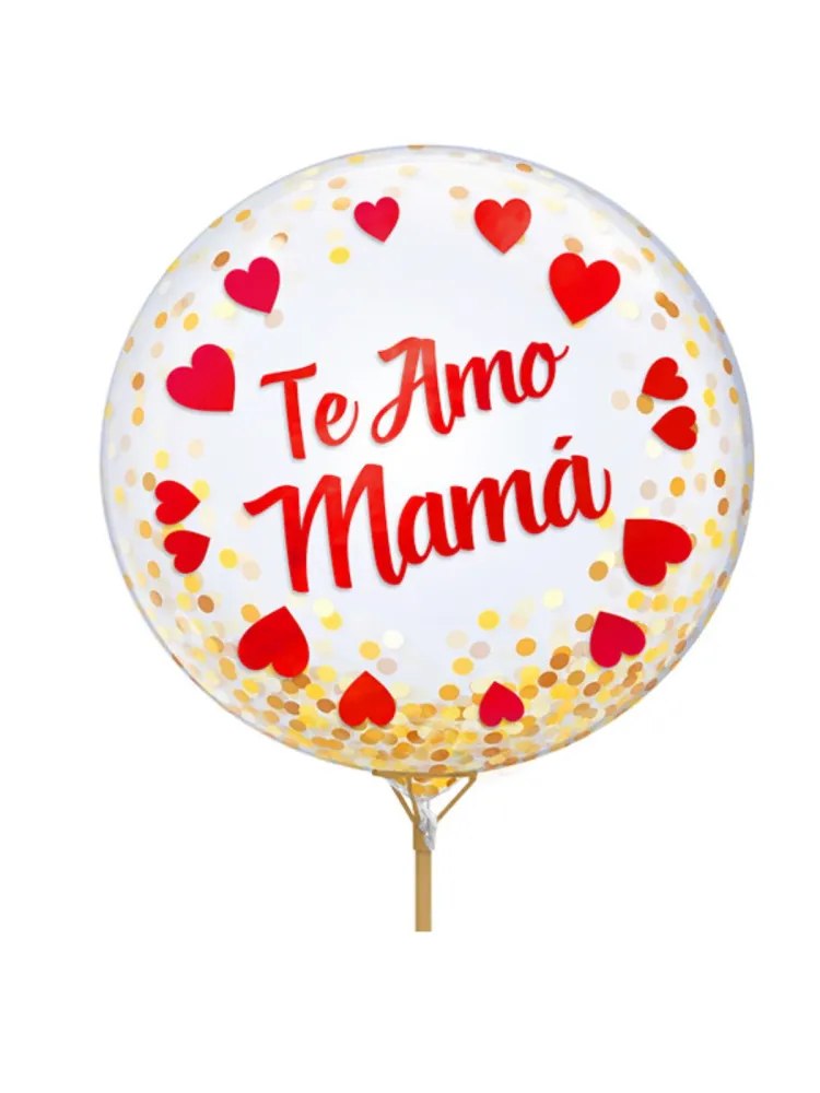 Globo Burbuja Confetti Te Amo Mamá Rojo 1 Unidad Feco
