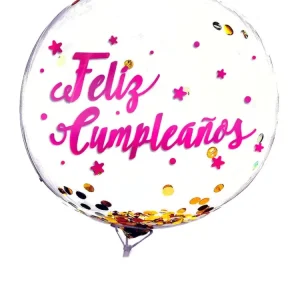 Globo Burbuja Confetti Feliz Cumpleaños Fucsia 1 Unidad Feco