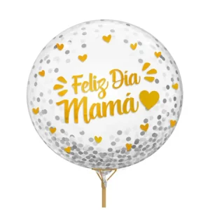 Globo Burbuja Confetti Feliz Dia Mamá Dorado 1 Unidad Feco