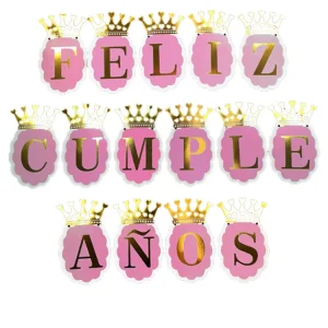 Guirnalda Feliz Cumpleaños Corona Rosada 3.5 Metros 1 Unidad Feco