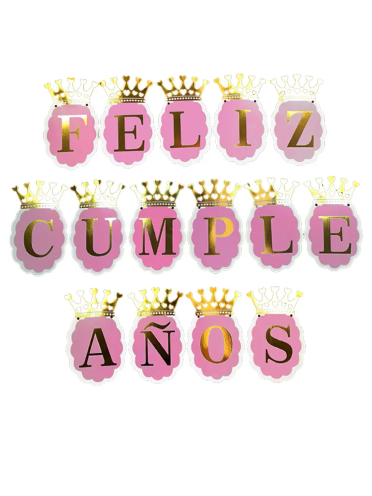 Guirnalda Feliz Cumpleaños Corona Rosada 3.5 Metros 1 Unidad Feco