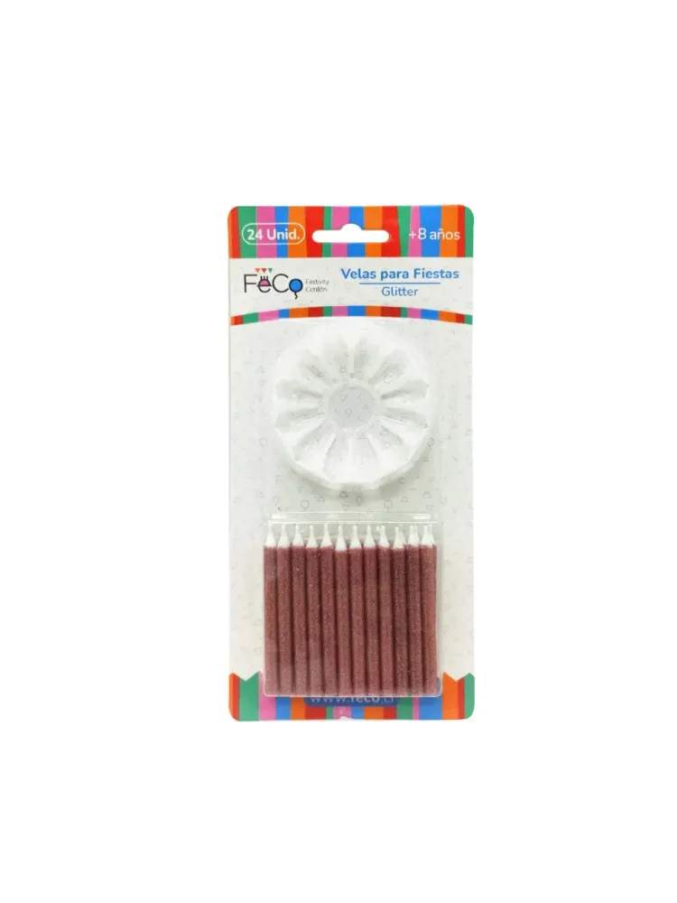 Vela Clasica Glitter 24 Unidades Rose Feco