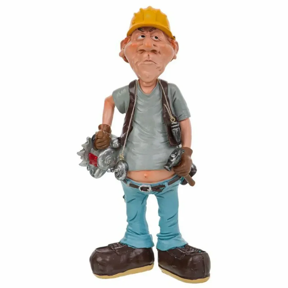 Figura decorativa Obrero para decoración de hogar. Poliresina pintada. Muñeco decorativo 27x13 cms