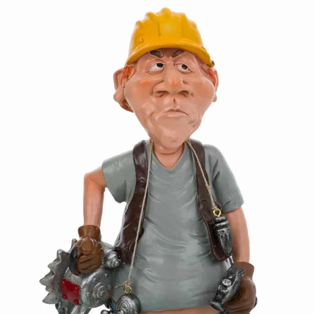 Figura decorativa Obrero para decoración de hogar. Poliresina pintada. Muñeco decorativo 27x13 cms