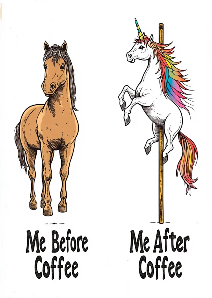 Antes y después de café - unicornios Fine Artic