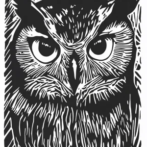 Búho diseño Linocut - blanco y negro Fine Artic