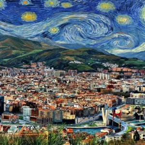 Bilbao desde el Mirador de Artxanda - Noche Estrellada Fine Artic